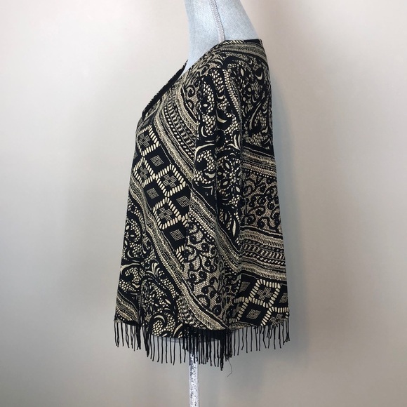 VTG R&M Richards Tan & Black Beaded Fringe V-Neck - Picture 5 of 8